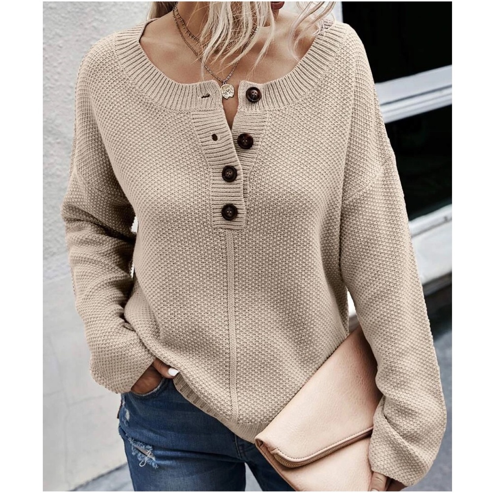 Cozy Button up Knit Oversized Sweater Top - Picture 1 of 4